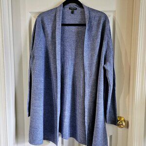 Eileen Fisher Linen-Knit Open-Front Cardigan Denim Blue Plus 2X